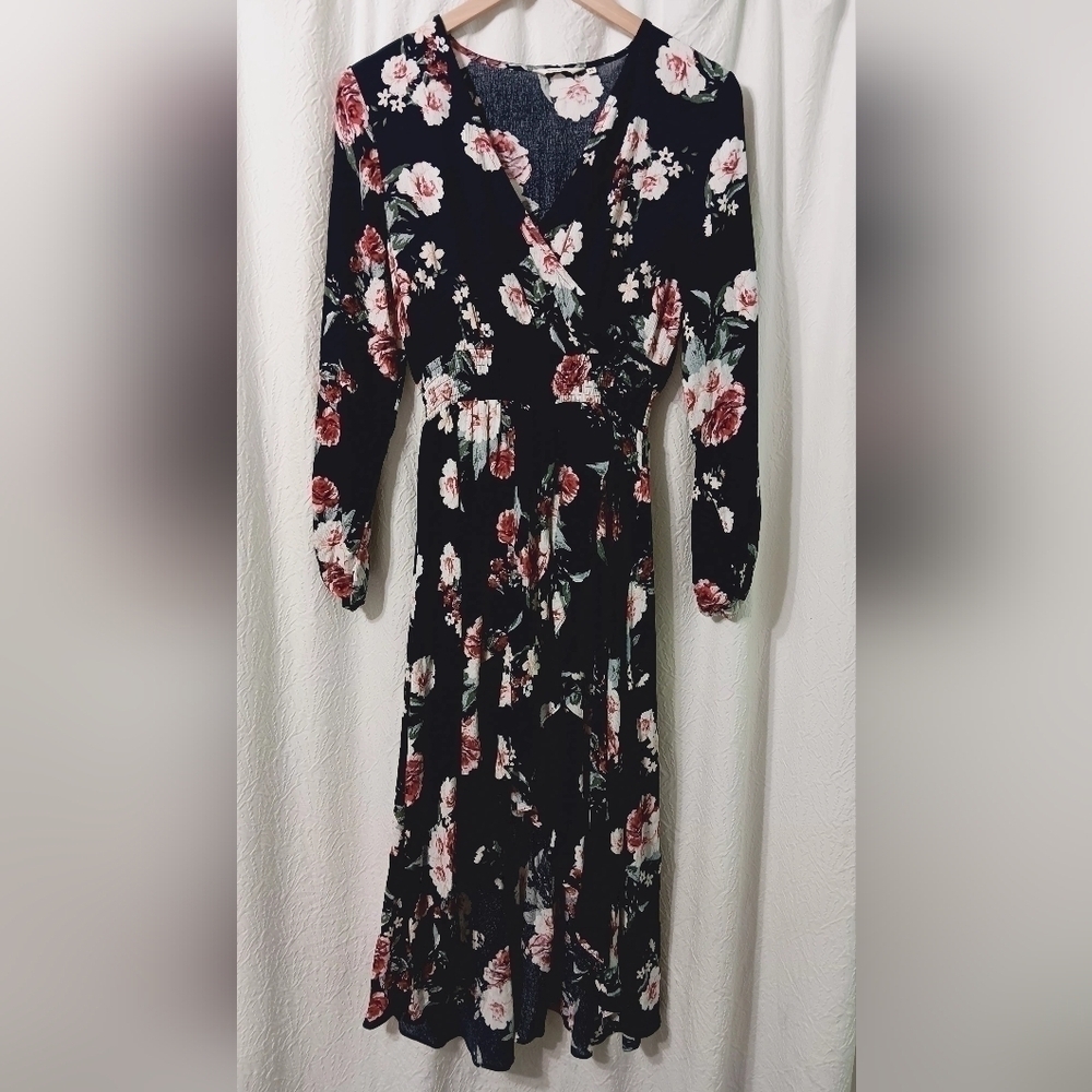 KorMei High Low Navy blue Floral Dress size M